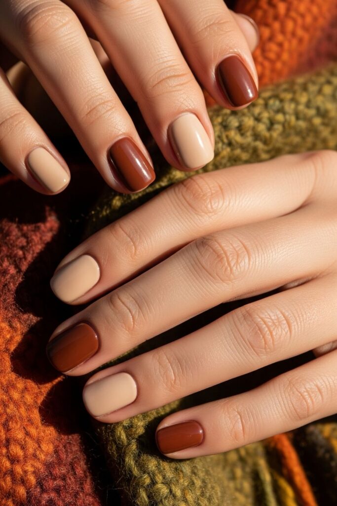 Chestnut & Cream Duo Nails