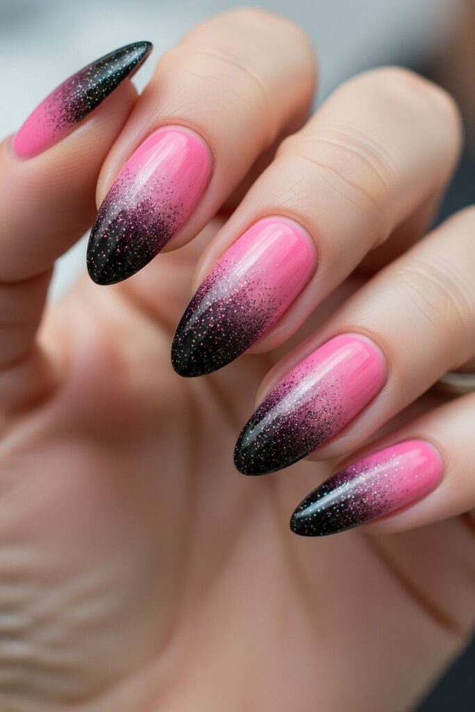 Pink Glitter Gradient Nails