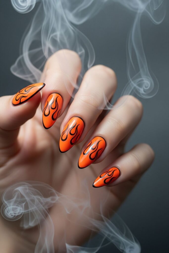 Orange Flame Halloween Nails