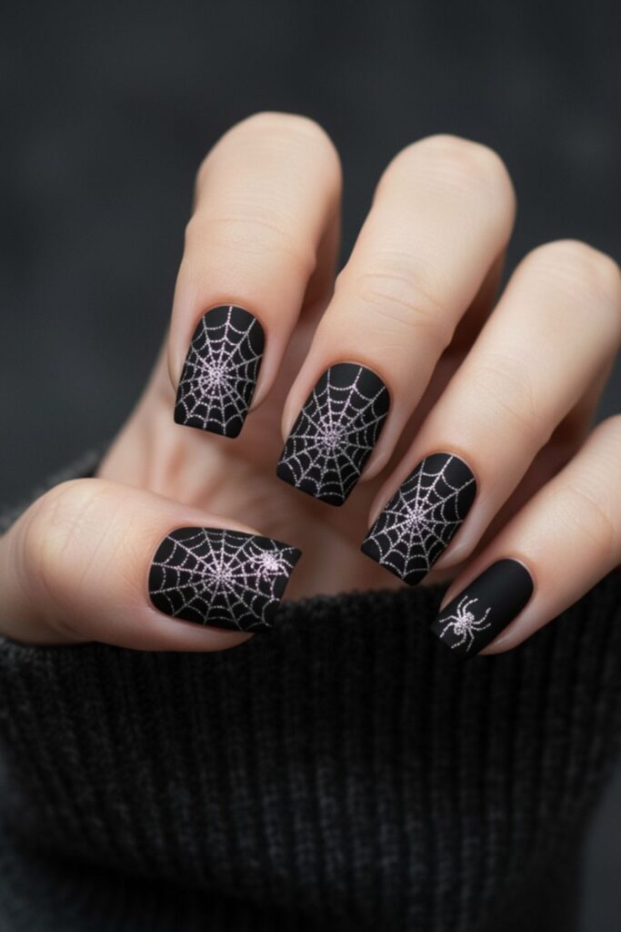 Cobweb Glitter Nails