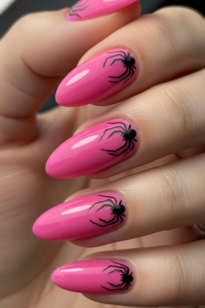 Pink Spider Accent Nails