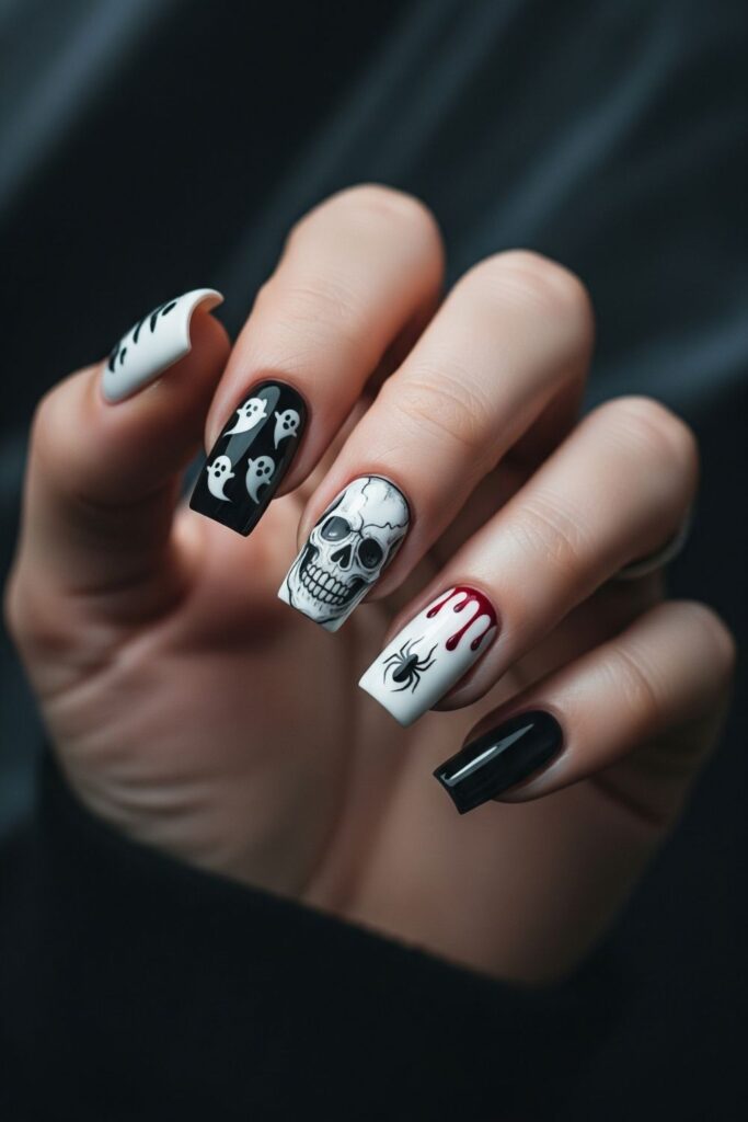 Skeleton Hand Accent Nails