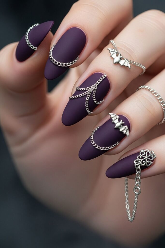 Gothic Purple Nails with Chains