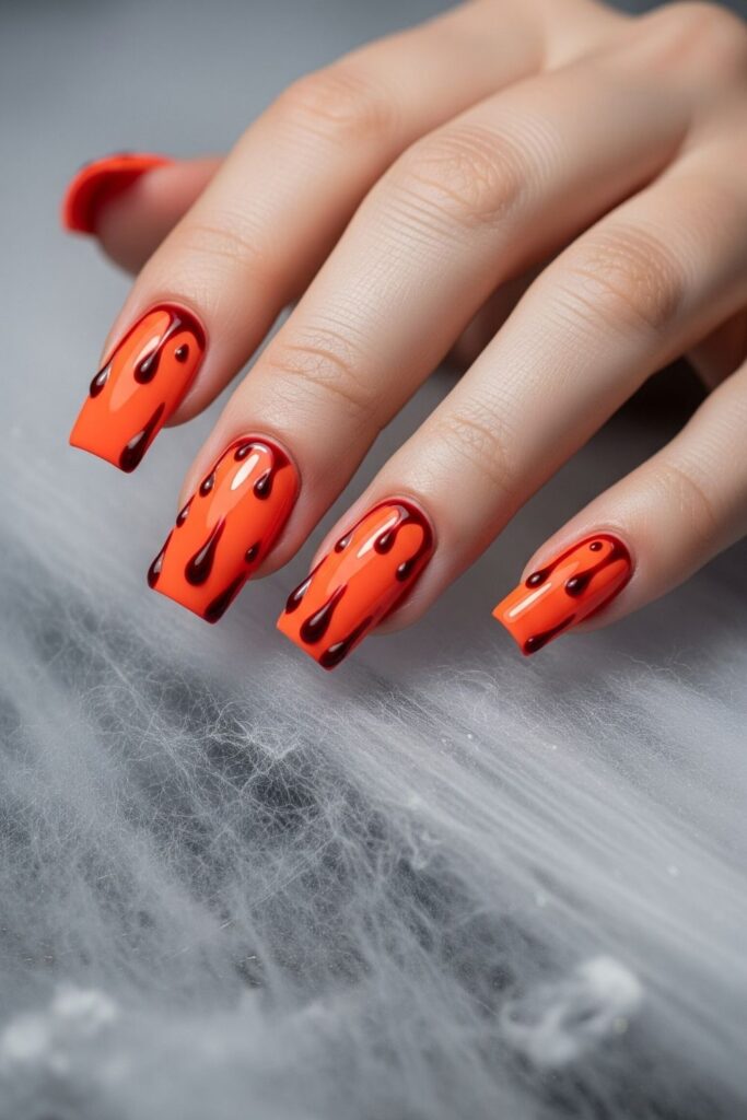 Blood-Drip Orange Nails