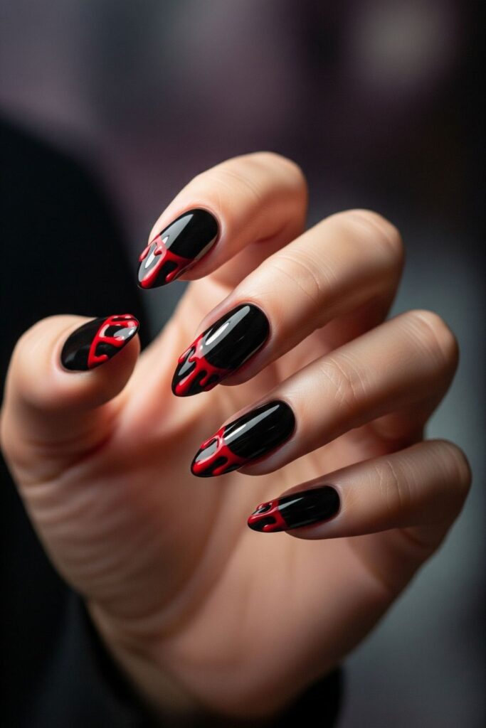 Glossy Black with Dripping Blood Tips