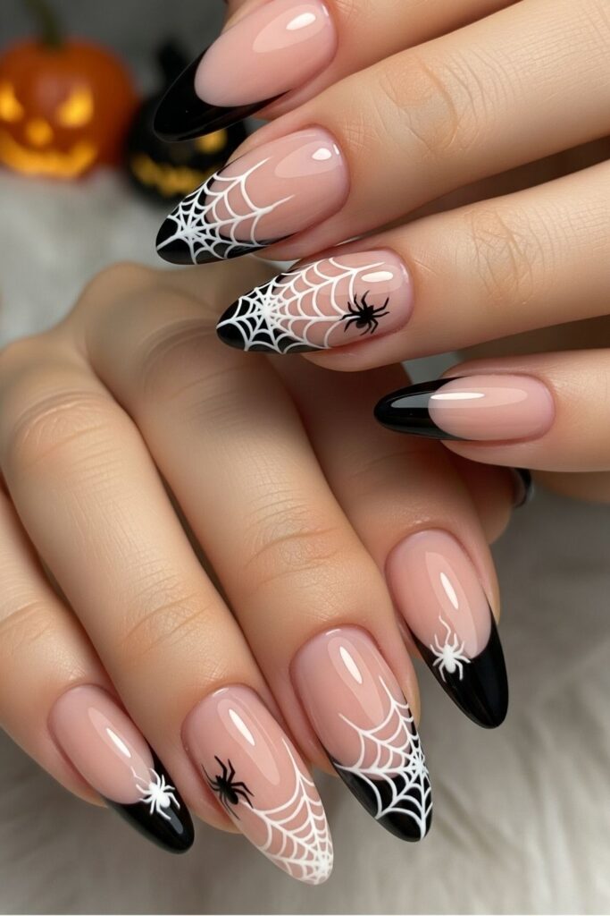 Spiderweb French Tip Nails