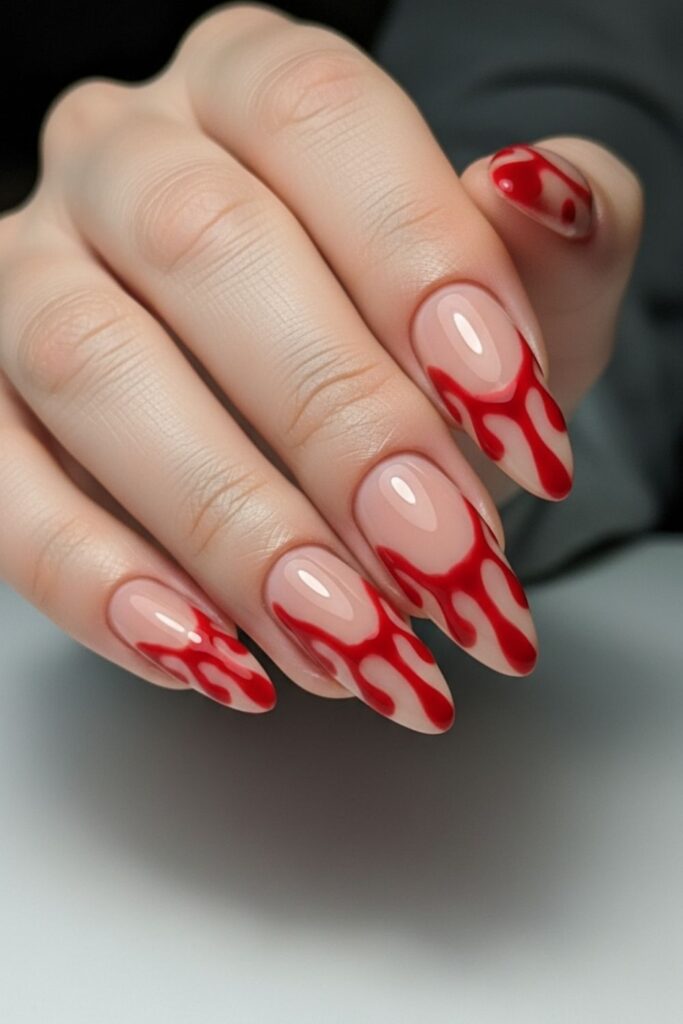 Blood Drip Almond Nails