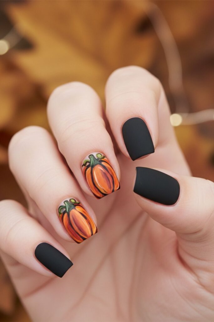 Pumpkin Accent Nails