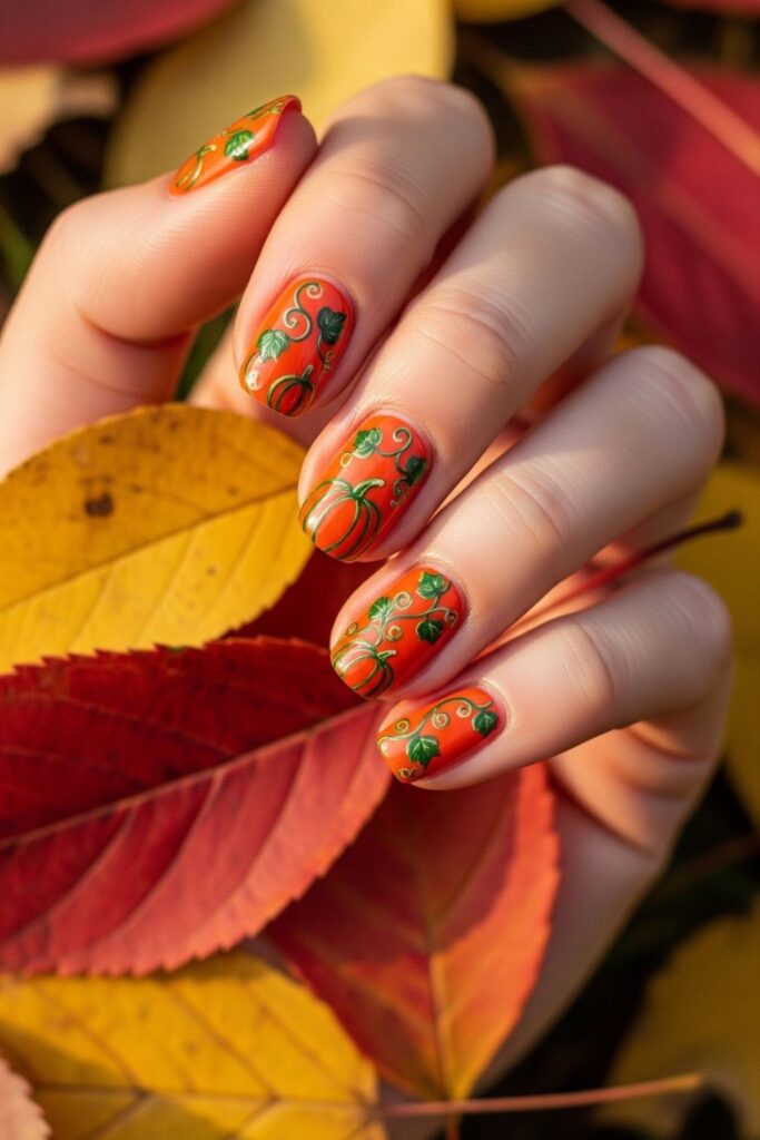Pumpkin Vine Nail Art