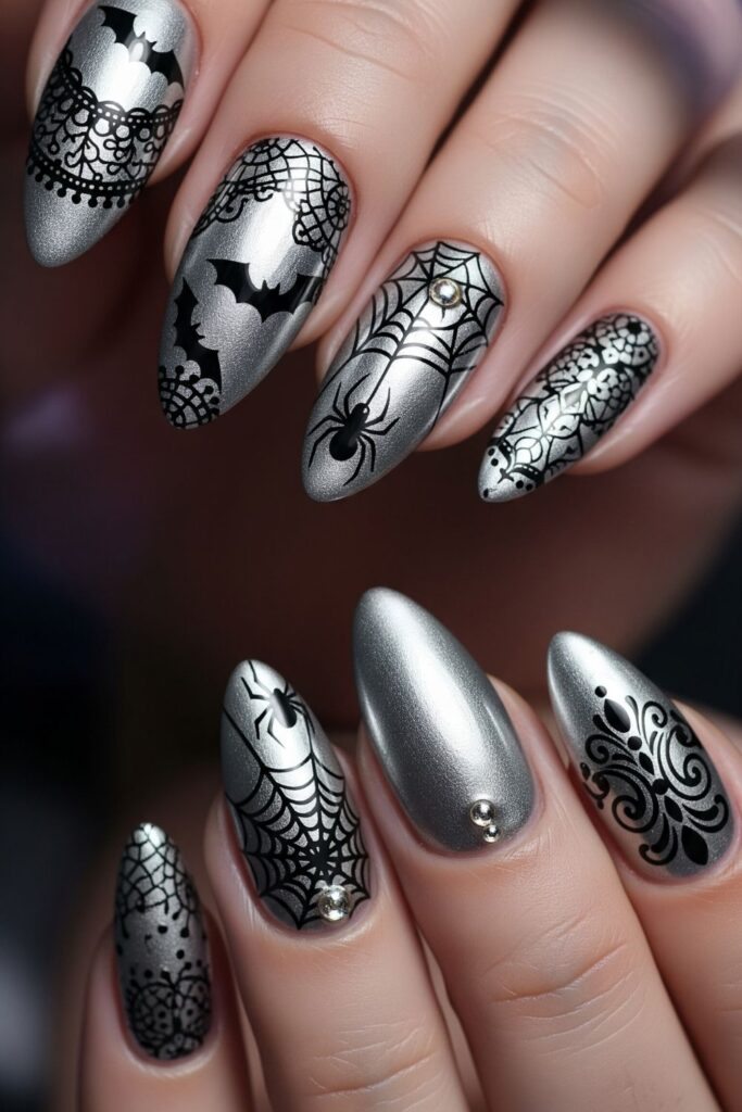 Metallic Silver Spike Nails
