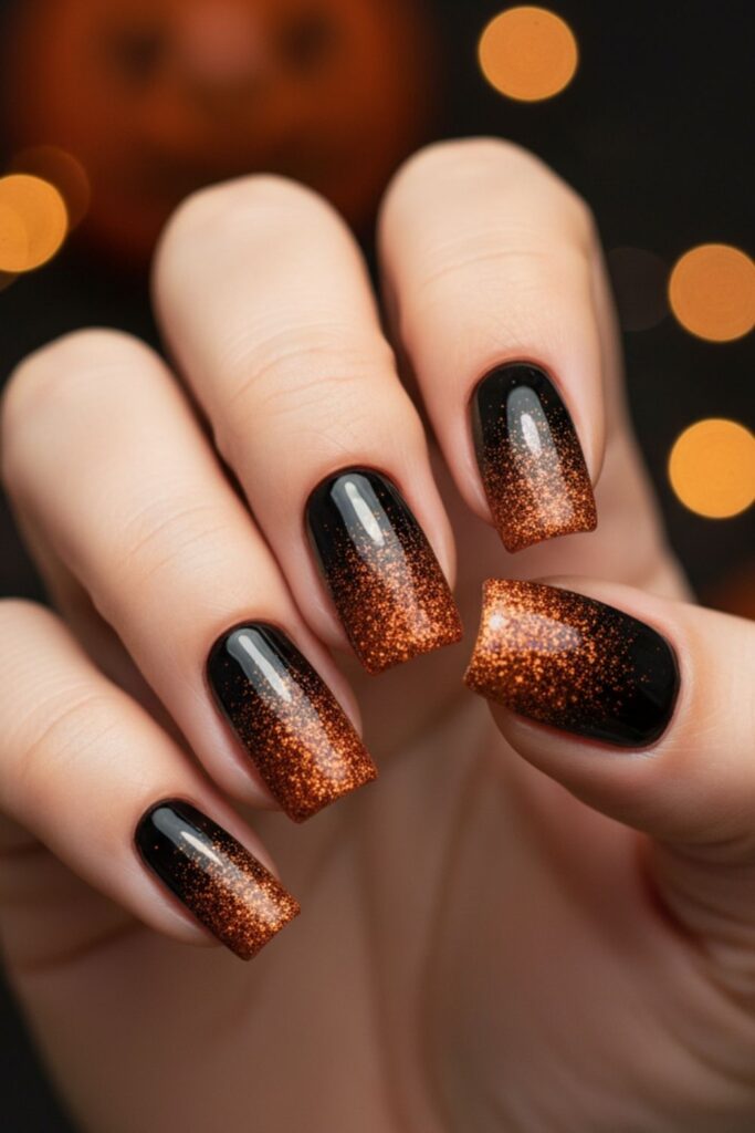 Orange Glitter Fade Nails