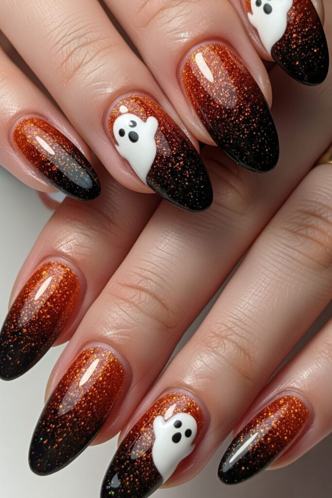 Glittery Ghost Nails