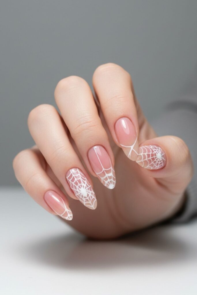 Spider Web Almond Nails