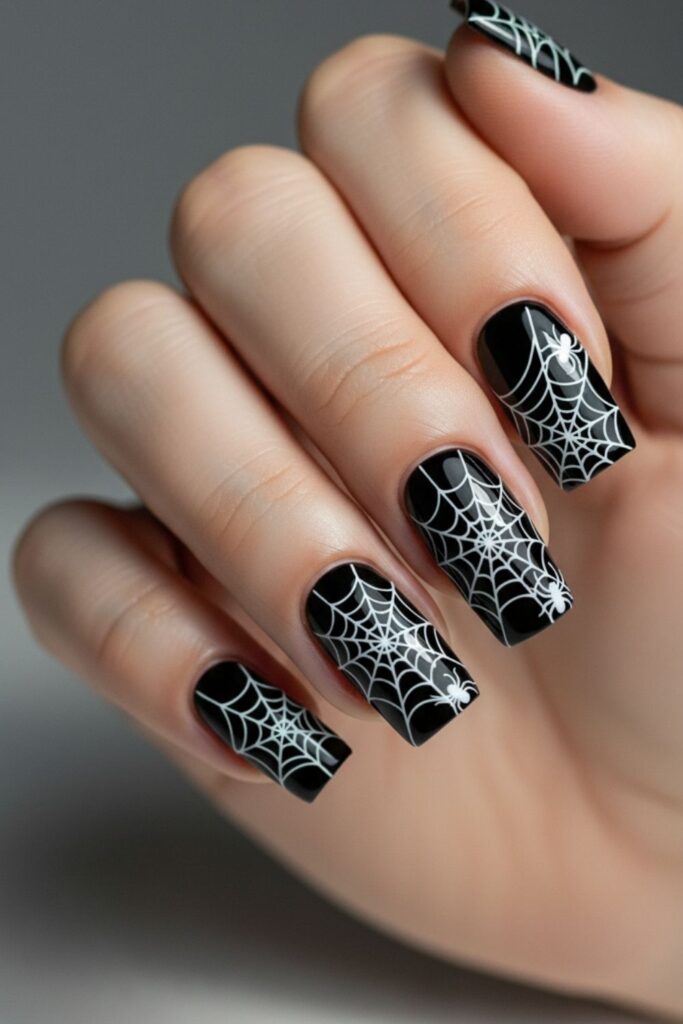 Spider Web Square Nails