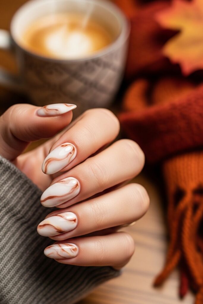 Cinnamon Latte Marble Nails