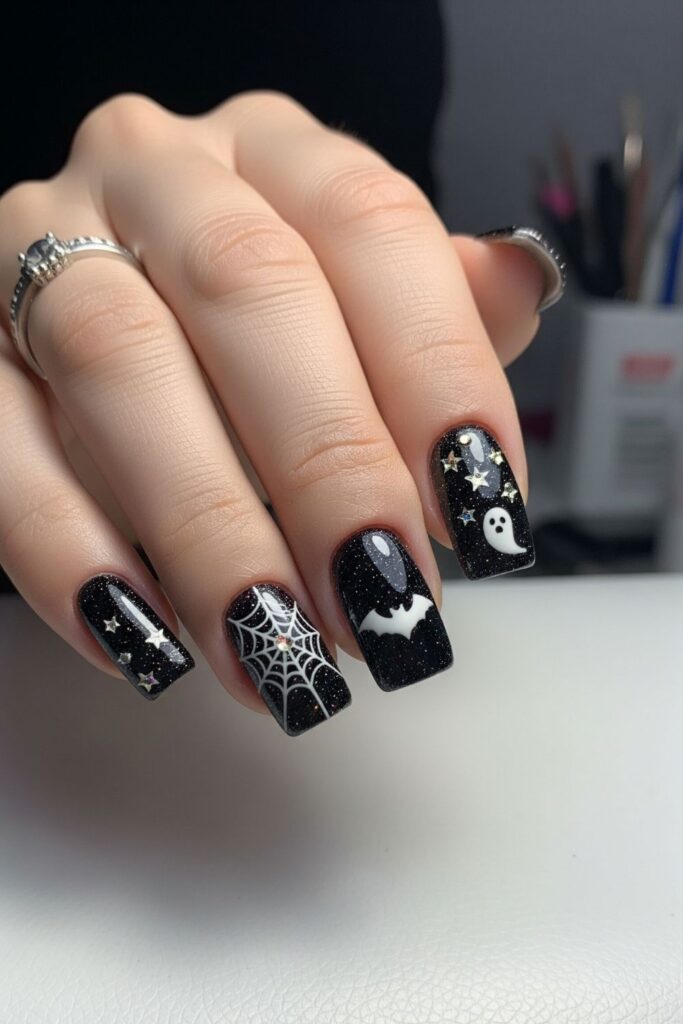 Glittery Black Nails