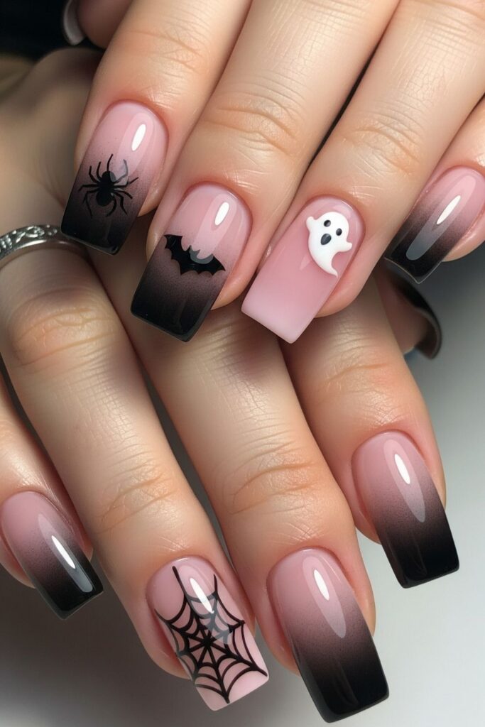 Pink and Black Ombre Nails