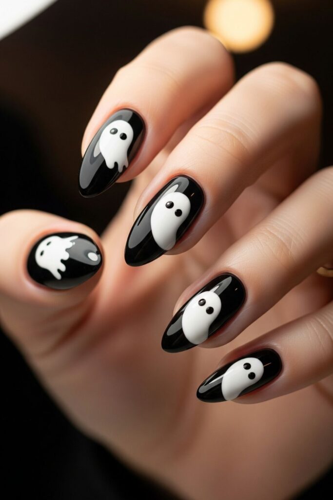 Black Nails with Ghost Outlines