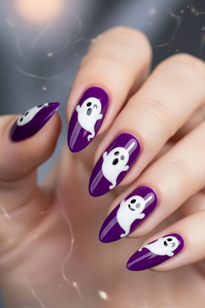 Cute Purple Ghost Nails