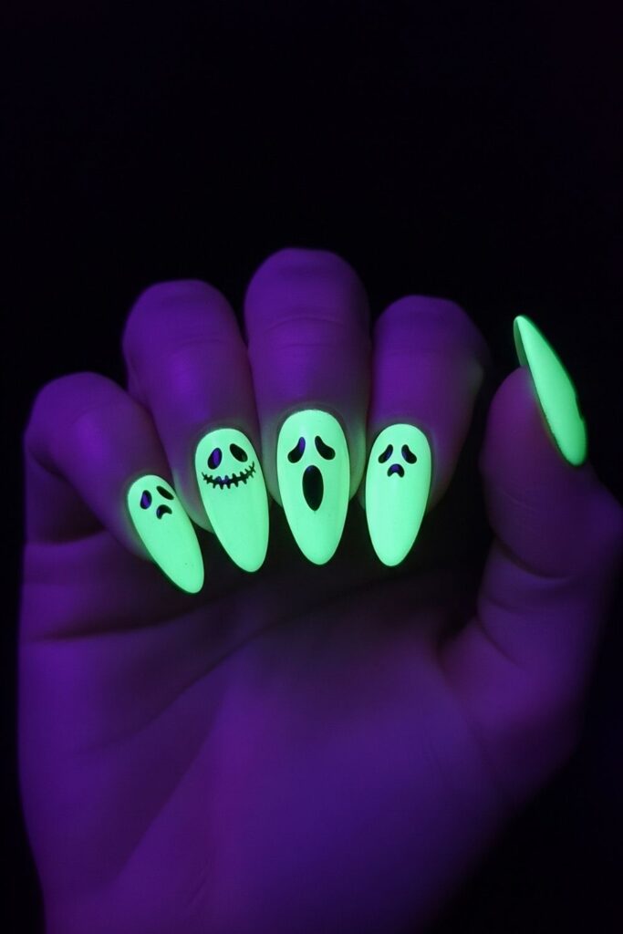 Glow-in-the-Dark Ghost Nails