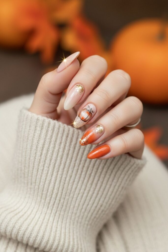 Pumpkin Spice Almond Nails