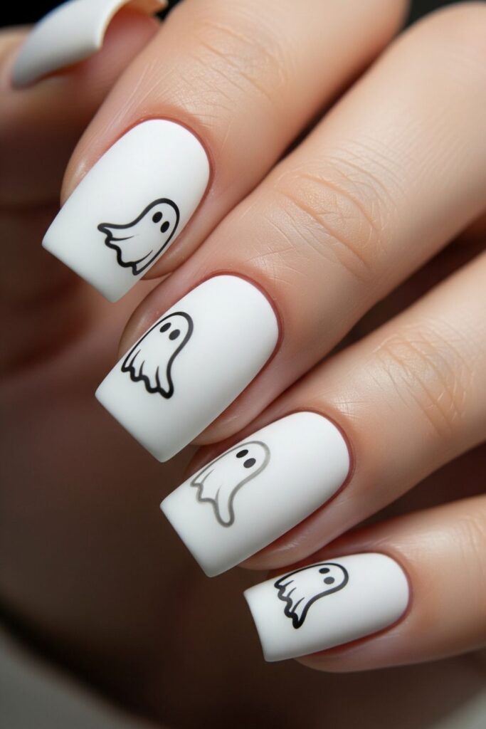 Ghostly White Square Nails