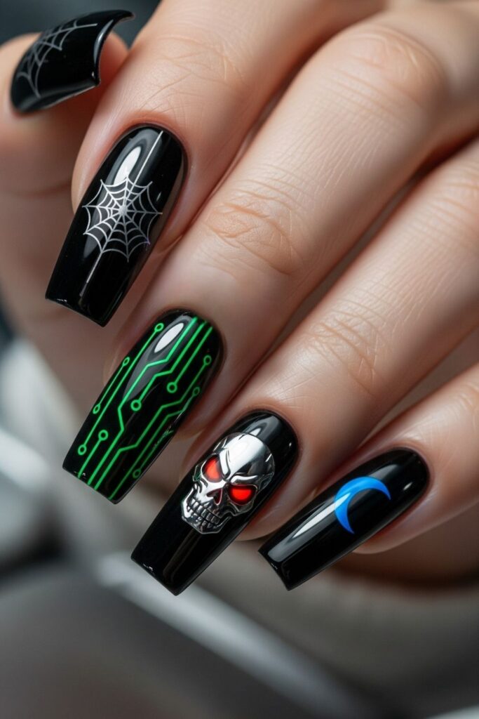Black Chrome Square Nails