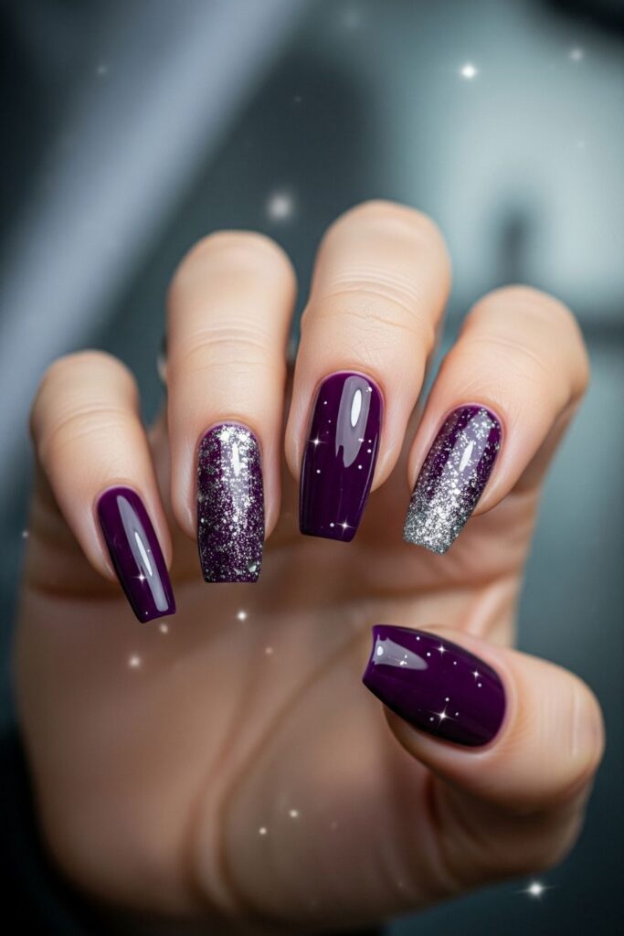 Sparkly Purple and Silver Nails
