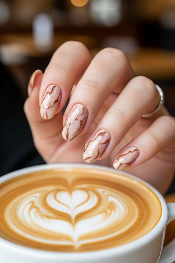 Cinnamon Swirl Marble Nails