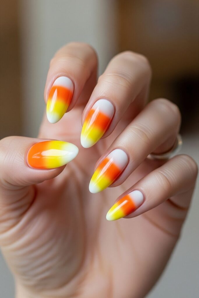 Candy Corn Almond Nails