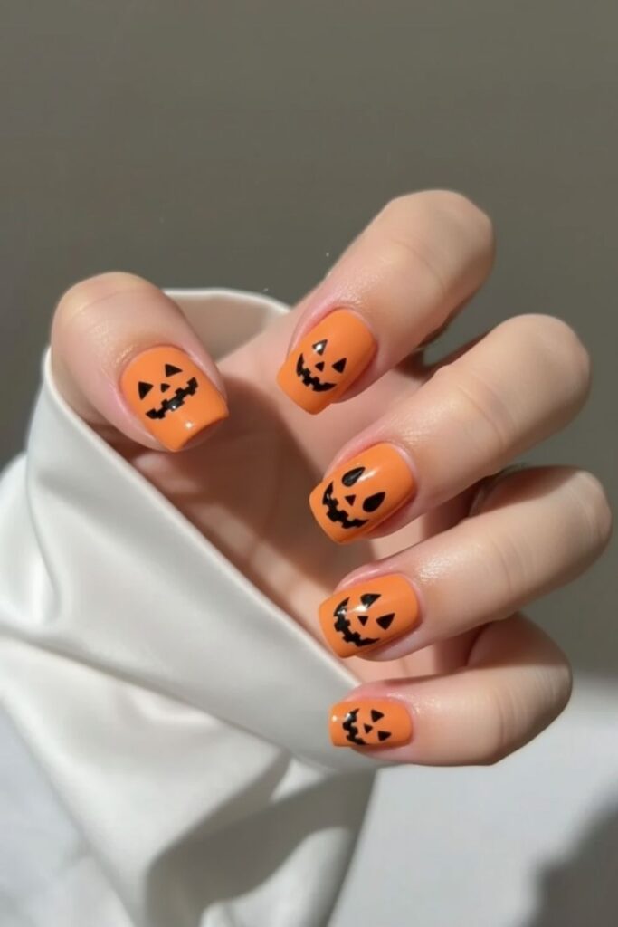 Cute Pumpkin Face Nails