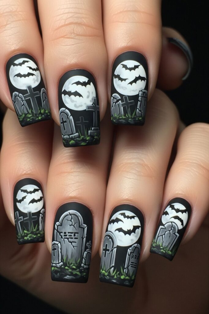 Haunted Graveyard Scene Nails