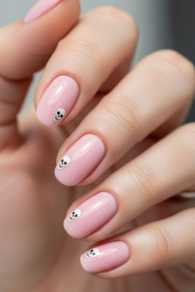 Minimalist Pink Skull Nails