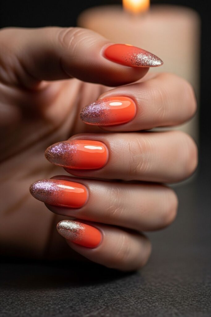 Glitter Tip Orange Nails