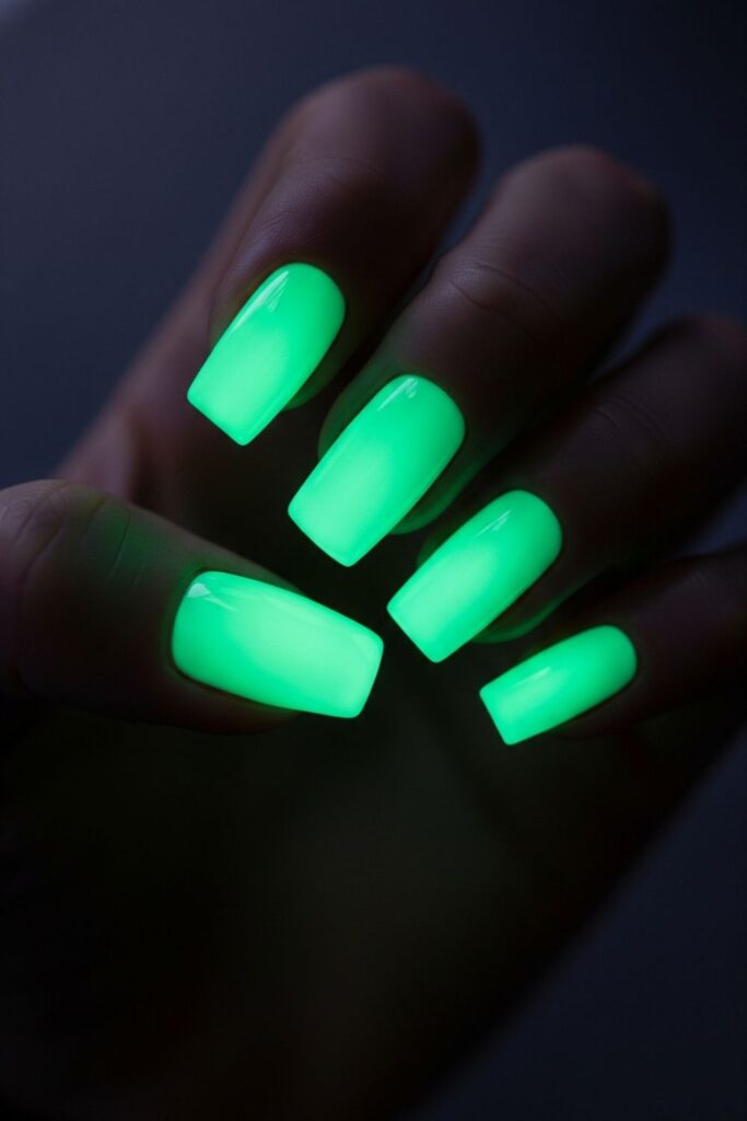 Glow-in-the-Dark Green Nails