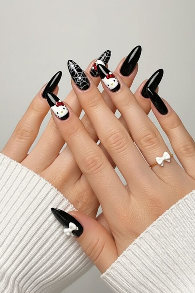 Classic Black Hello Kitty Nails