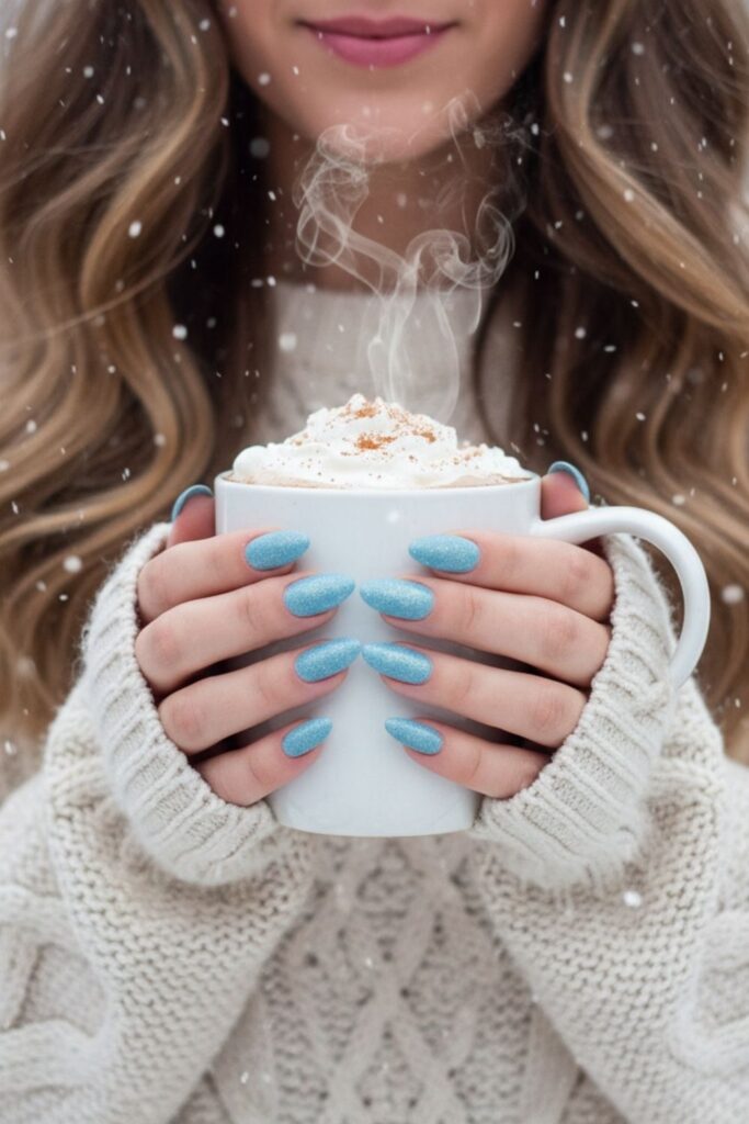 Frosted Ice Blue Nails