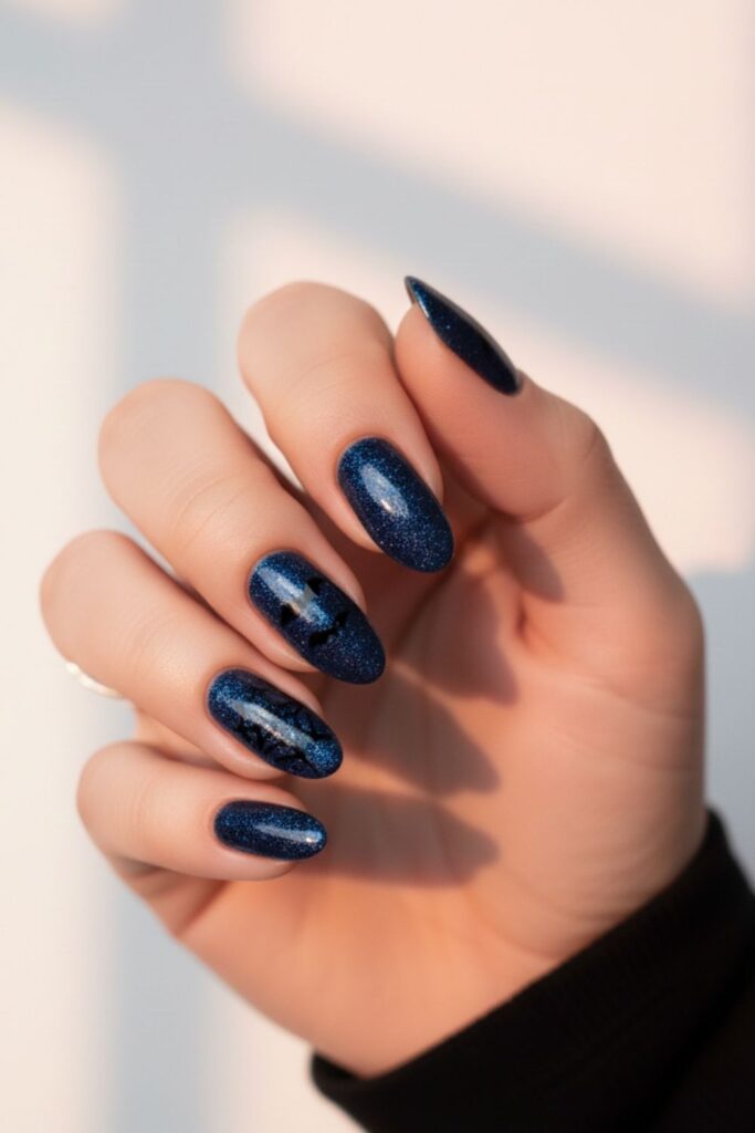 Midnight Blue Glitter Nails