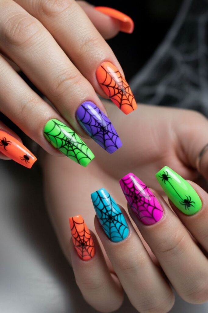 Rainbow Spider Web Nails