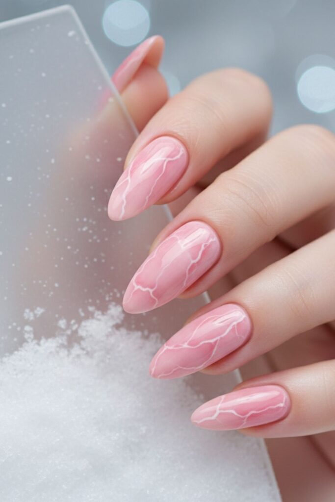 Pink Marble with White Vein Nails