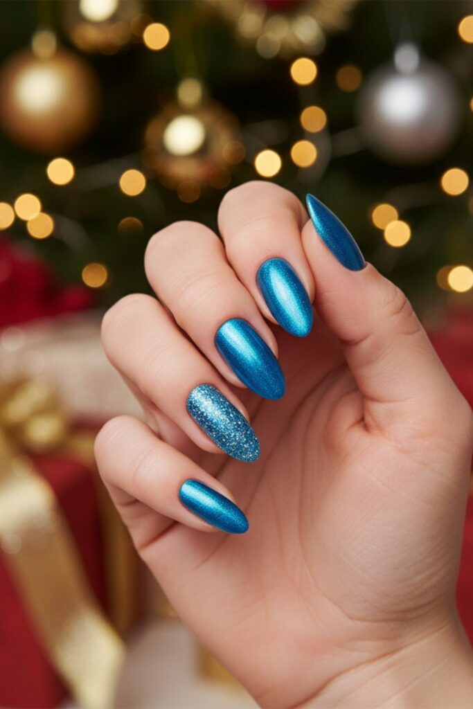 Navy Blue with Silver Foil Nails