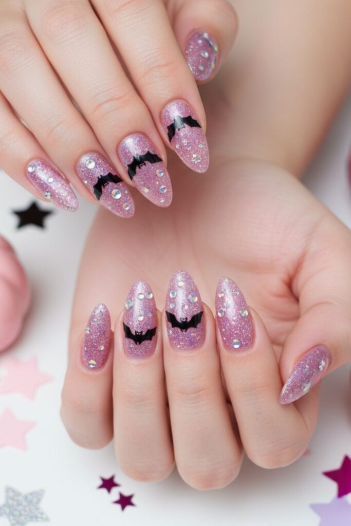 Girly Glitter Bats Nails