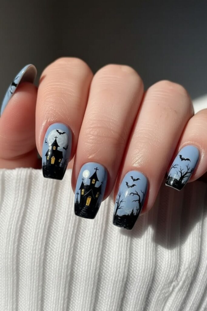 Haunted House Acrylic Nails
