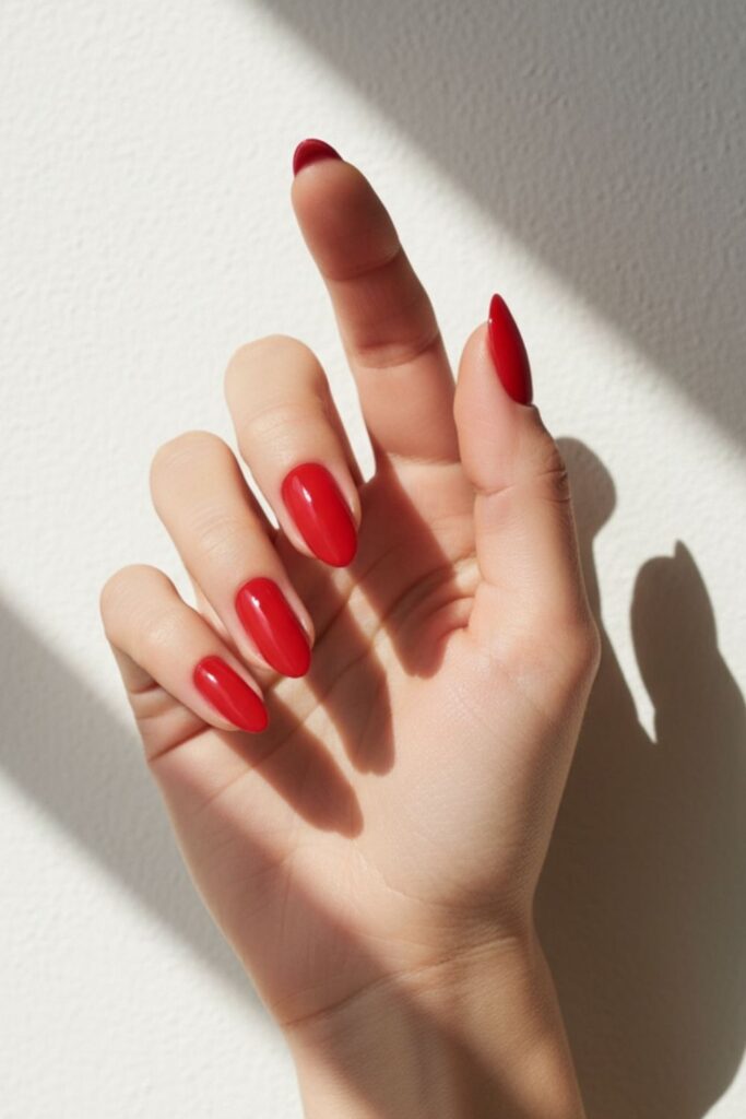Short Red Glossy Nails