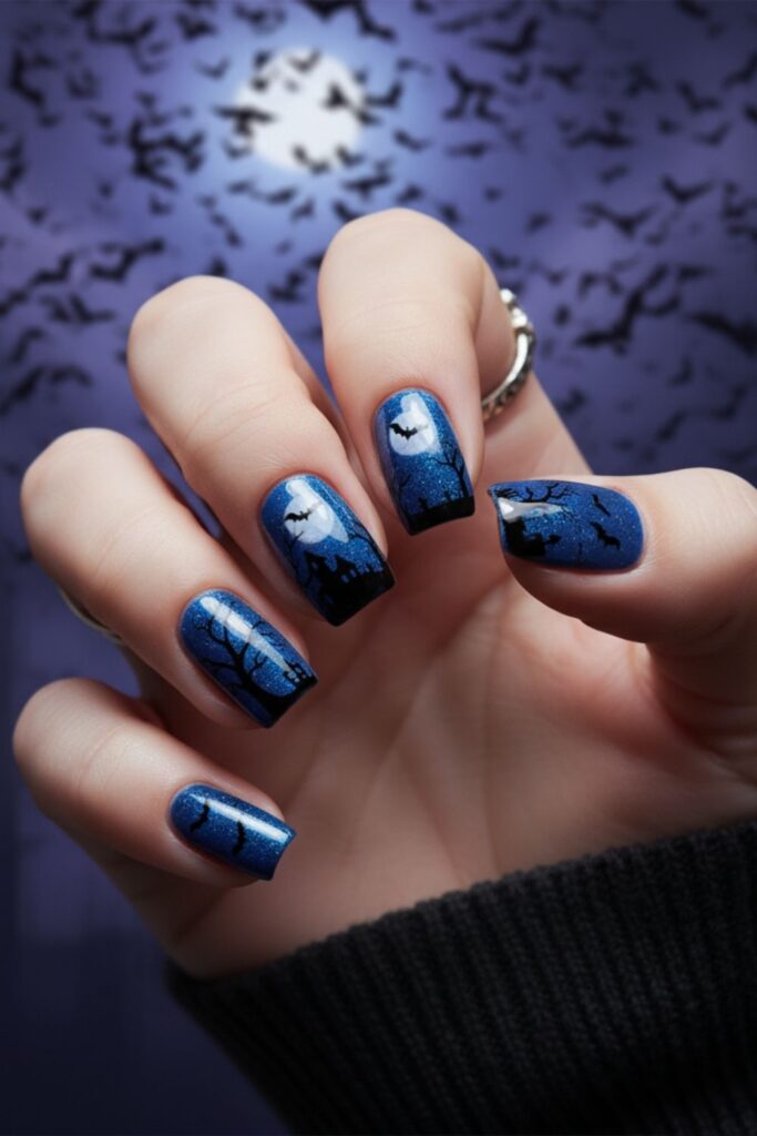 Starry Graveyard Blue Nails