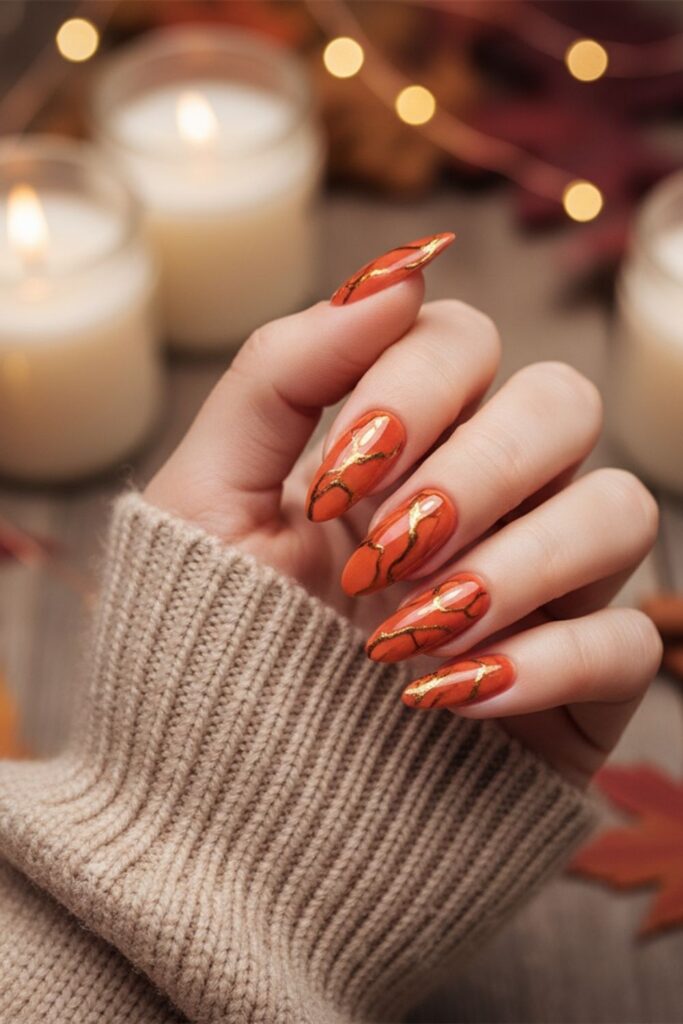 Burnt Orange Marble Nails