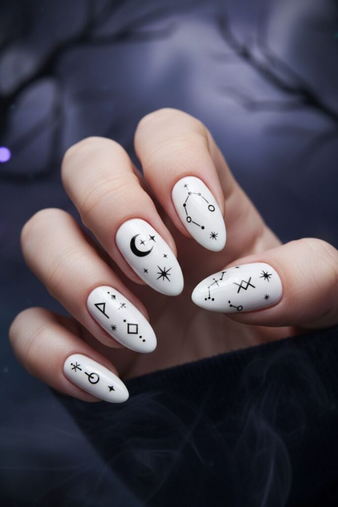 White Witchy Symbol Nails