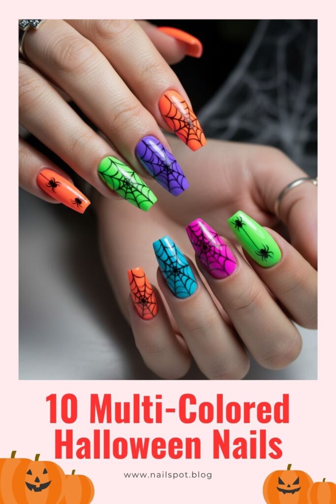 multi-colored Halloween nails