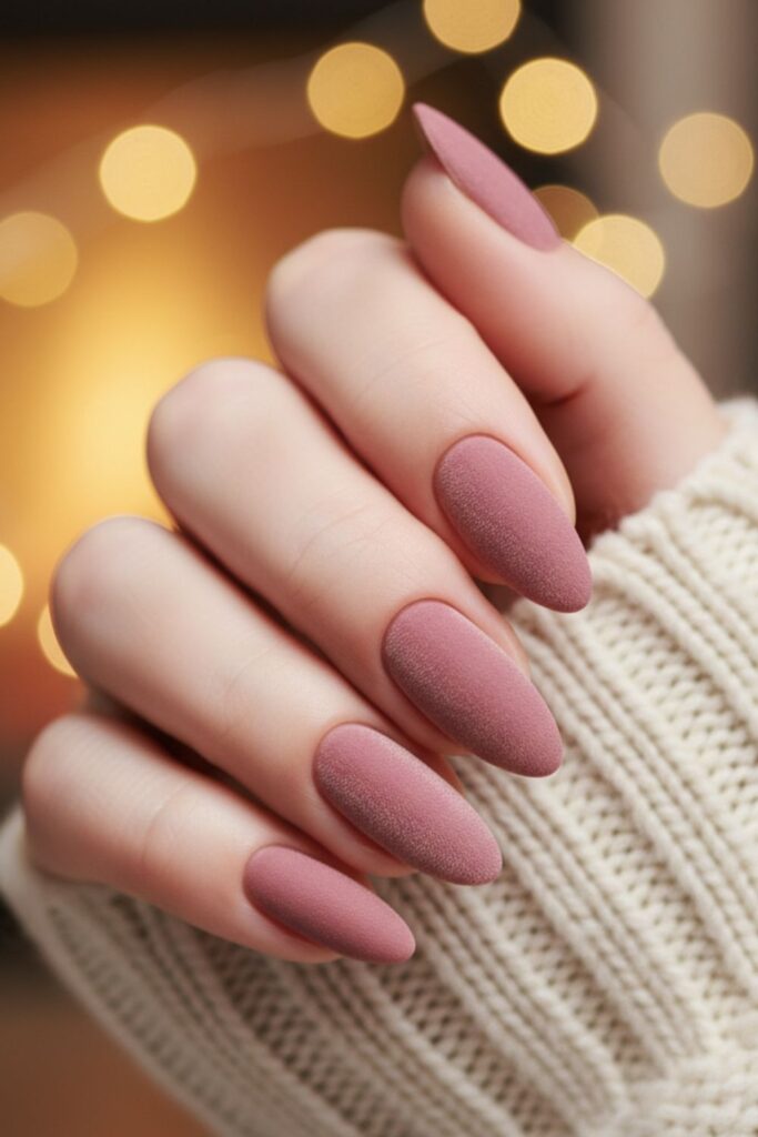 Mauve Pink Velvet Finish Nails