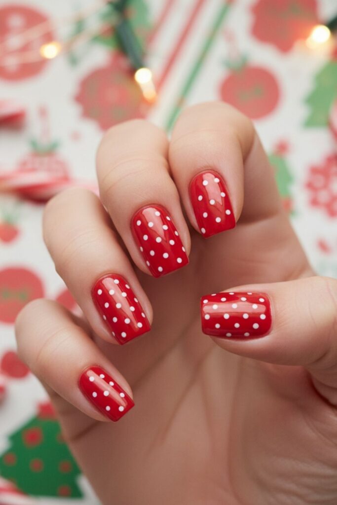 Red and White Polka Dot Nails